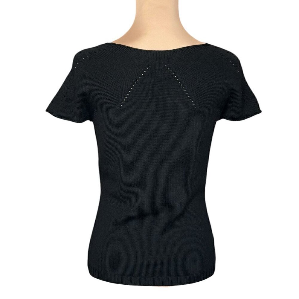Burberry London Sweater Top Sz.M Black 100% Wool Knit Short Sleeve Basic Classic - Picture 3 of 11